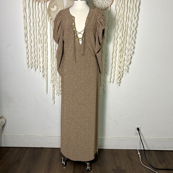 SOLD Jen's Pirate Booty NWOT Metallic Atomic Maxi Dress in Champagne Size M - Picture 2 of 14